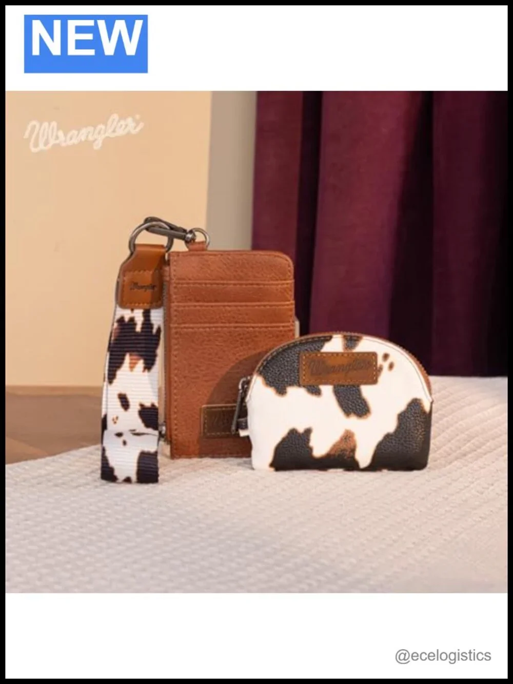 Wrangler Cow Print Leather Wristlet Bag Detachable Dual Pouch